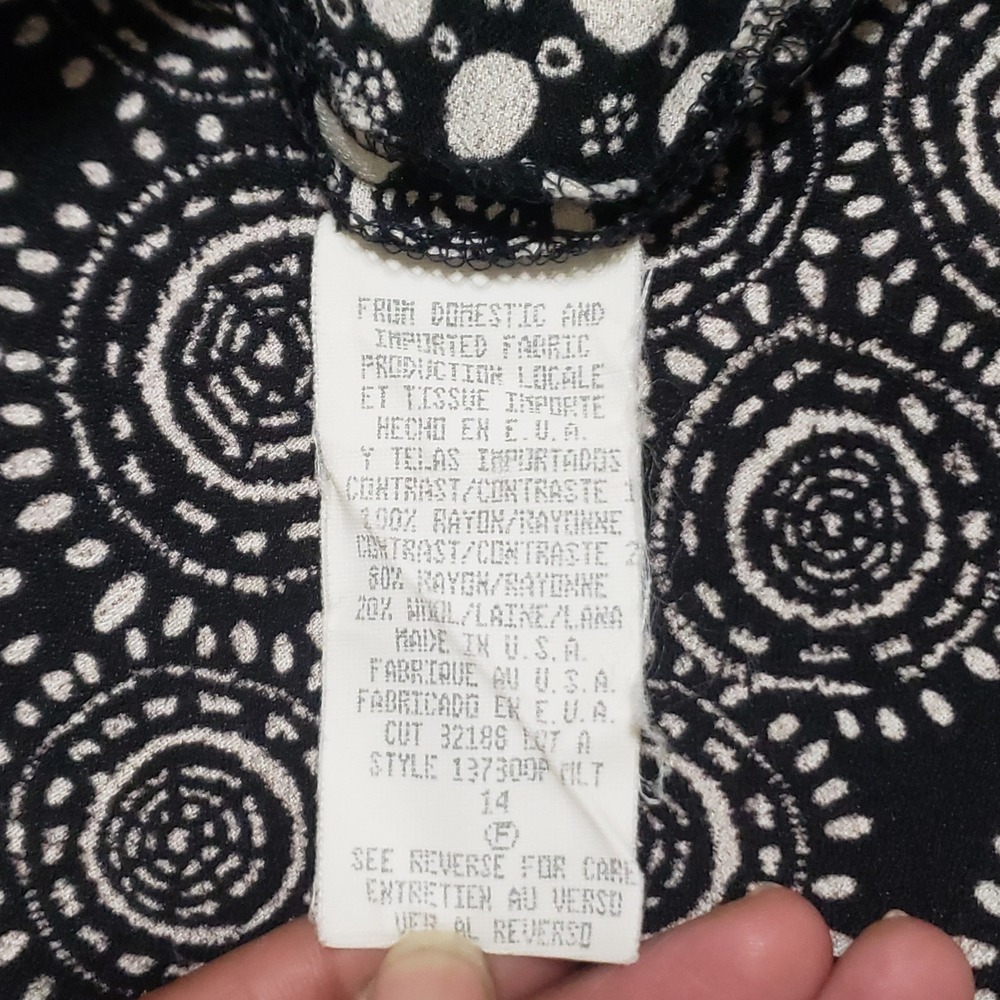 VTG Carole Little Mixed Print Patchwork Button Front Tunic Blouse Black White 14 - Picture 7 of 13